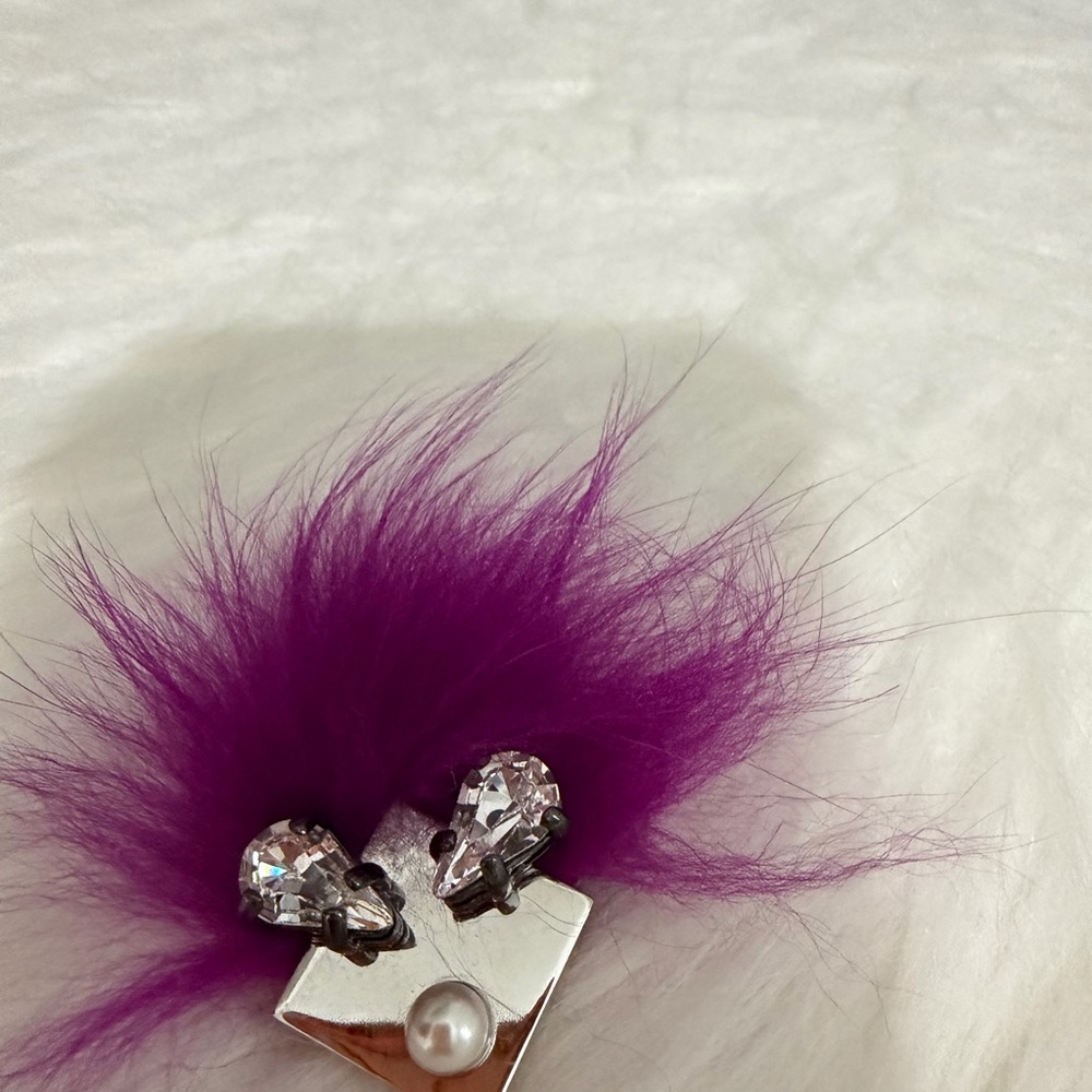 Authentic Fendi Purple Fur Crystal and Pearl Brooch